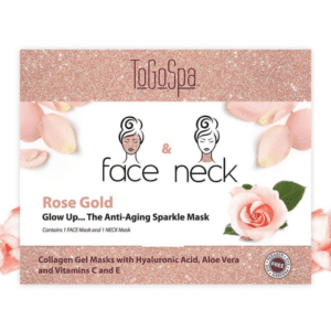 rose gold anti-aging face and neck mask with collagen and hyaluronic acid